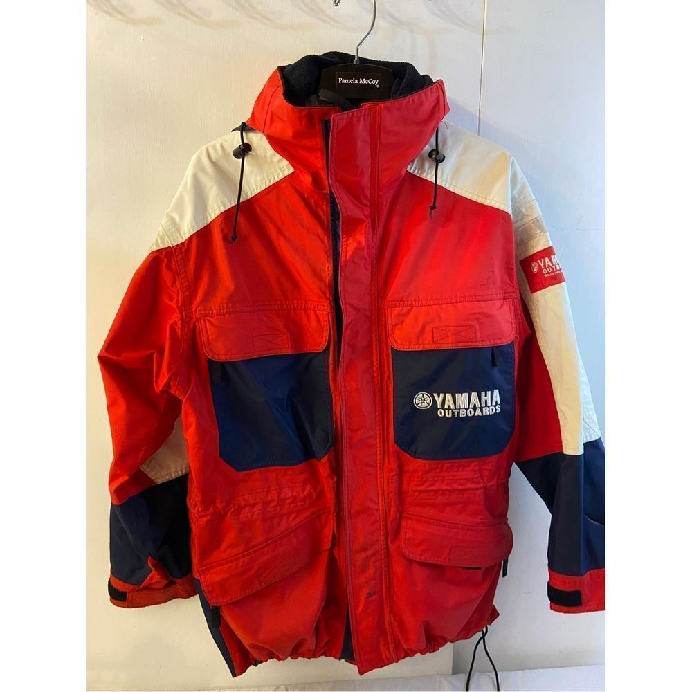 Vintage Yamaha Marine Outboards All Weather Rain Jacket Mens Medium‎ ****Stain